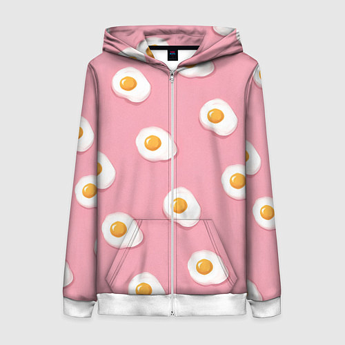 Женская толстовка на молнии Яичница на розовом фоне / 3D-Белый – фото 1