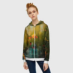 Толстовка на молнии женская Весенне-осенний жёлтый туман и краски, цвет: 3D-белый — фото 2