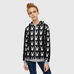 Толстовка на молнии женская Bunny pattern black, цвет: 3D-меланж — фото 2