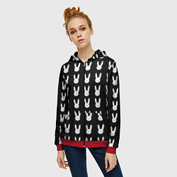 Толстовка на молнии женская Bunny pattern black, цвет: 3D-красный — фото 2