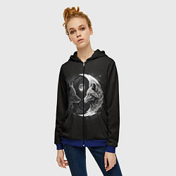 Толстовка на молнии женская Волки инь-янь луна, цвет: 3D-синий — фото 2