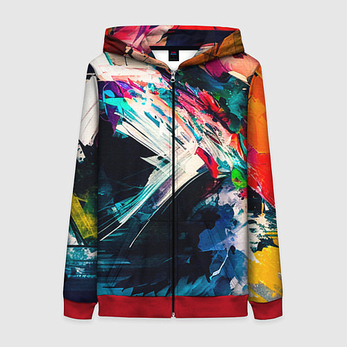 Женская толстовка на молнии Разноцветные мазки краски / 3D-Красный – фото 1