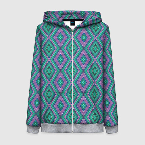 Женская толстовка на молнии Зелено-фиолетовые ромбы: орнамент / 3D-Меланж – фото 1