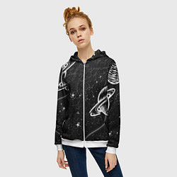 Толстовка на молнии женская Черно-белый Сатурн, цвет: 3D-белый — фото 2