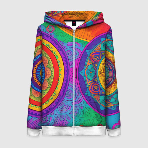 Женская толстовка на молнии Красочные этнические орнаменты / 3D-Белый – фото 1