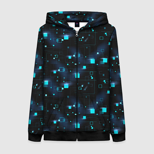 Женская толстовка на молнии Светящиеся неоновые квадраты / 3D-Черный – фото 1