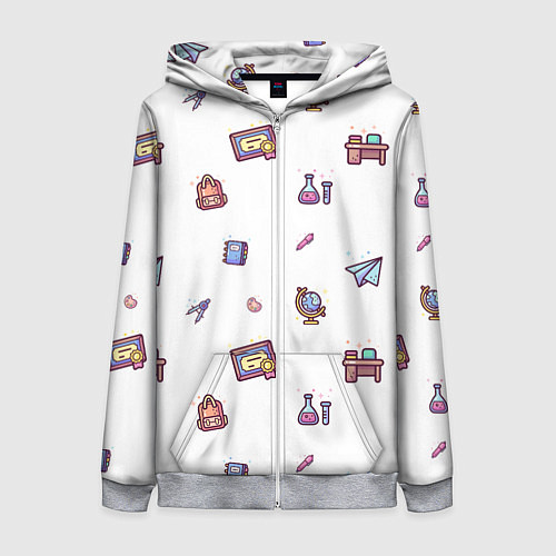 Женская толстовка на молнии Паттерн - школа / 3D-Меланж – фото 1