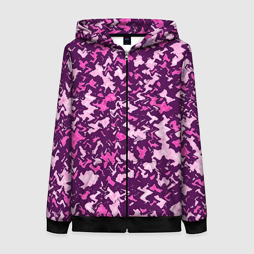 Женская толстовка на молнии Розовый глитч камуфляж / 3D-Черный – фото 1