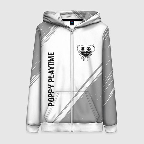 Женская толстовка на молнии Poppy Playtime glitch на светлом фоне: надпись, си / 3D-Белый – фото 1