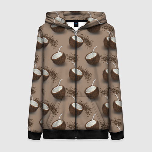 Женская толстовка на молнии Кокос и шоколад - паттерн / 3D-Черный – фото 1