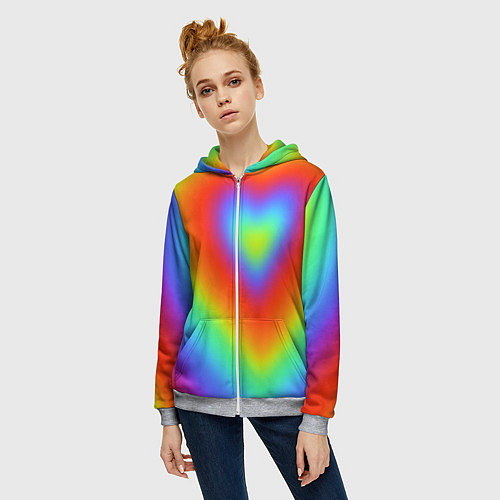 Женская толстовка на молнии Сердце - радужный градиент / 3D-Меланж – фото 3