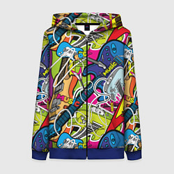 Толстовка на молнии женская Guitars - pop art pattern, цвет: 3D-синий
