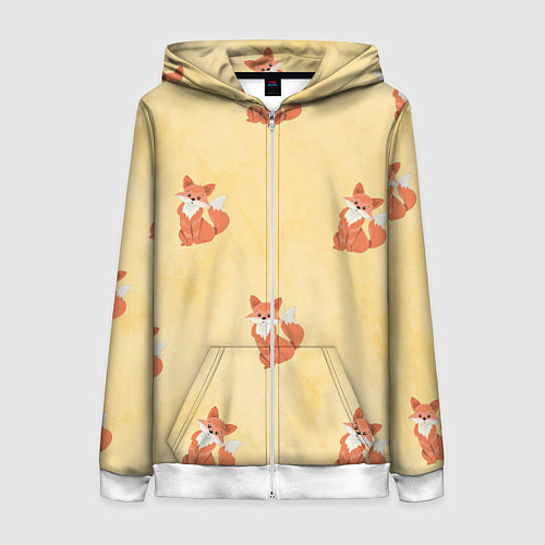 Женская толстовка на молнии Наблюдательные лисята / 3D-Белый – фото 1
