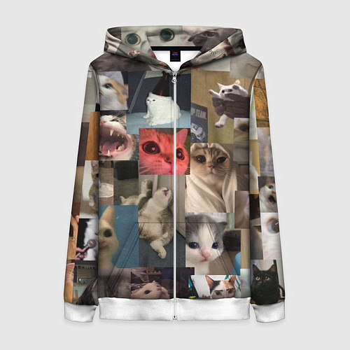 Женская толстовка на молнии Мемные котики / 3D-Белый – фото 1