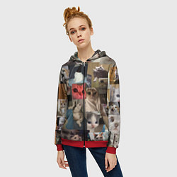 Толстовка на молнии женская Мемные котики, цвет: 3D-красный — фото 2