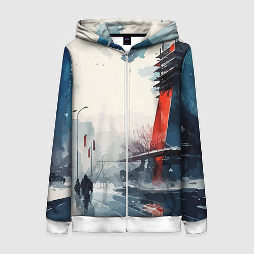 Женская толстовка на молнии Наш город - коллекция Бело-сине-красный - Хуф и Ся / 3D-Белый – фото 1