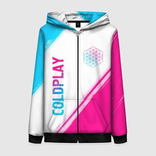 Женская толстовка на молнии Coldplay neon gradient style: надпись, символ / 3D-Черный – фото 1