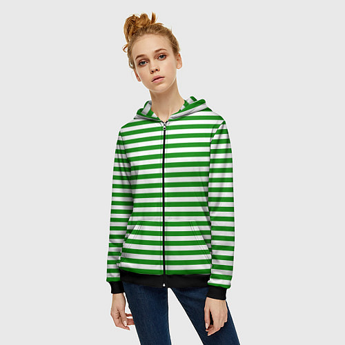 Женская толстовка на молнии Тельняшка зеленая Пограничных войск / 3D-Черный – фото 3