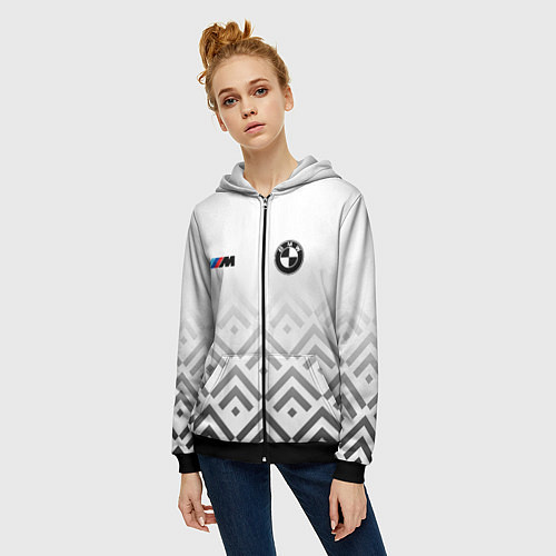 Женская толстовка на молнии BMW m power - белый / 3D-Черный – фото 3
