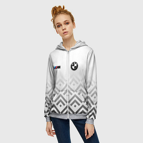 Женская толстовка на молнии BMW m power - белый / 3D-Меланж – фото 3