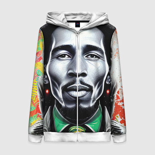 Женская толстовка на молнии Боб Марли граффити триколор / 3D-Белый – фото 1