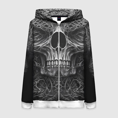Женская толстовка на молнии Череп в стиле Гигера / 3D-Белый – фото 1
