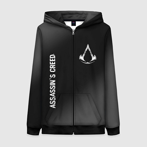 Женская толстовка на молнии Assassins Creed glitch на темном фоне: надпись, си / 3D-Черный – фото 1