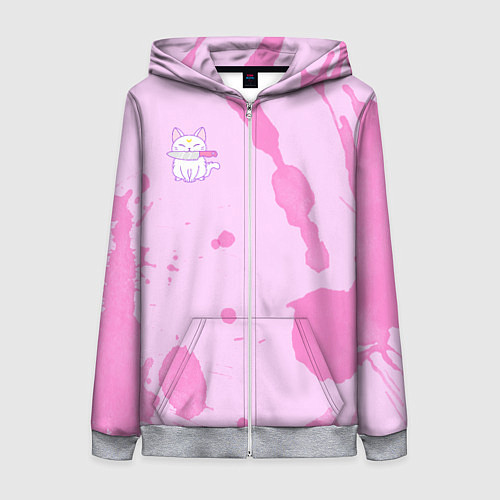 Женская толстовка на молнии Котик и ножик / 3D-Меланж – фото 1