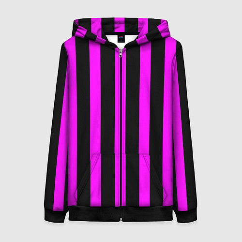 Женская толстовка на молнии В полоску черного и фиолетового цвета / 3D-Черный – фото 1