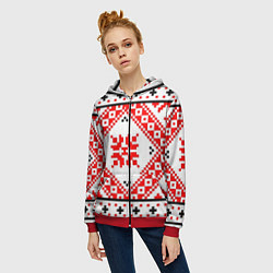 Толстовка на молнии женская Удмуртский стиль, цвет: 3D-красный — фото 2