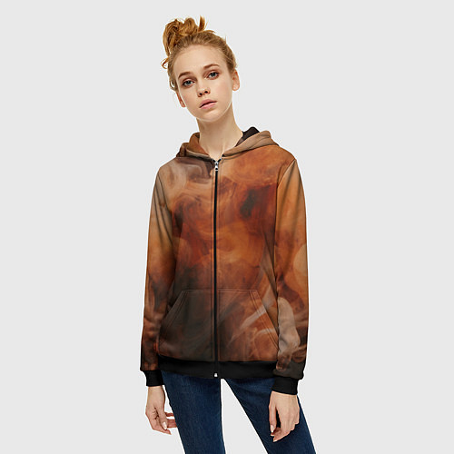 Женская толстовка на молнии Оранжевый абстрактный дым / 3D-Черный – фото 3