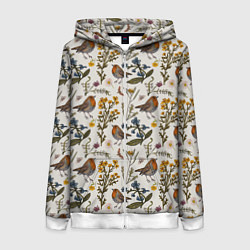 Женская толстовка на молнии Птицы малиновки и зверобой