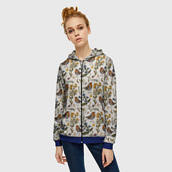 Толстовка на молнии женская Птицы малиновки и зверобой, цвет: 3D-синий — фото 2