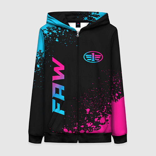 Женская толстовка на молнии FAW - neon gradient: надпись, символ / 3D-Черный – фото 1