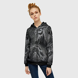 Толстовка на молнии женская Черепа коней - эскиз, цвет: 3D-черный — фото 2