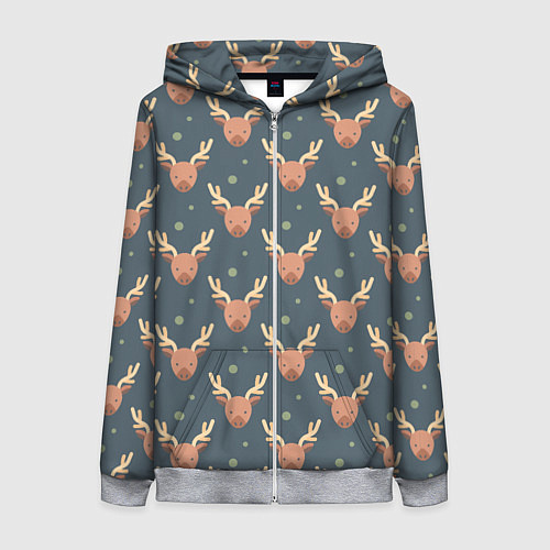 Женская толстовка на молнии Паттерн милый лось / 3D-Меланж – фото 1