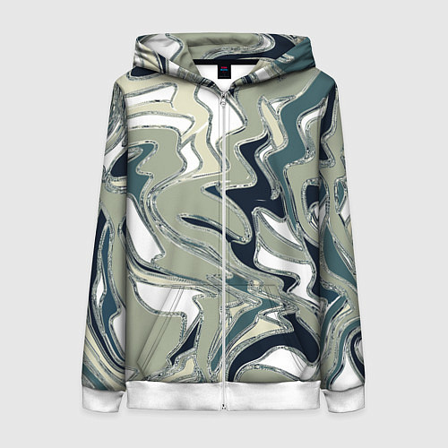 Женская толстовка на молнии Абстракция оливковый / 3D-Белый – фото 1