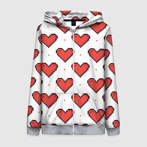 Женская толстовка на молнии Pixel heart / 3D-Меланж – фото 1