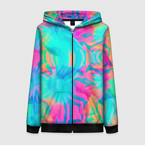Женская толстовка на молнии Кислотный тай-дай: паттерн / 3D-Черный – фото 1