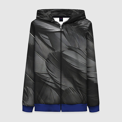 Женская толстовка на молнии Черные перья ворона / 3D-Синий – фото 1