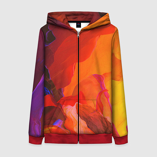 Женская толстовка на молнии Красно-оранжевый камень / 3D-Красный – фото 1