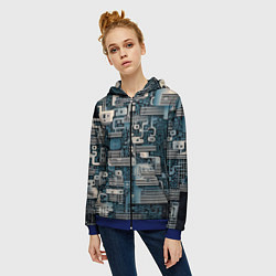 Толстовка на молнии женская Механическая конструкция паттерн, цвет: 3D-синий — фото 2