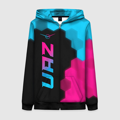 Женская толстовка на молнии UAZ - neon gradient: по-вертикали / 3D-Черный – фото 1