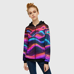 Толстовка на молнии женская Неоновые фиолетовые волны, цвет: 3D-черный — фото 2