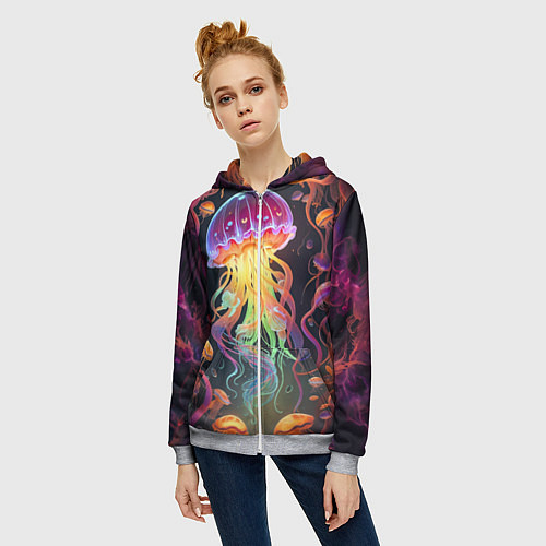 Женская толстовка на молнии Фантастическая медуза / 3D-Меланж – фото 3
