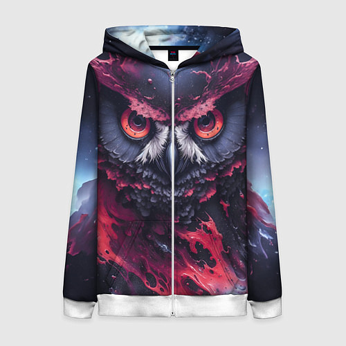 Женская толстовка на молнии Сова взгляд краска / 3D-Белый – фото 1