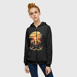 Толстовка на молнии женская Шахматы любуются закатом, цвет: 3D-черный — фото 2