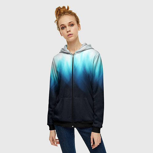 Женская толстовка на молнии Синее пламя огня на черном / 3D-Черный – фото 3