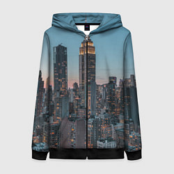 Толстовка на молнии женская Утренний город с небоскребами, цвет: 3D-черный