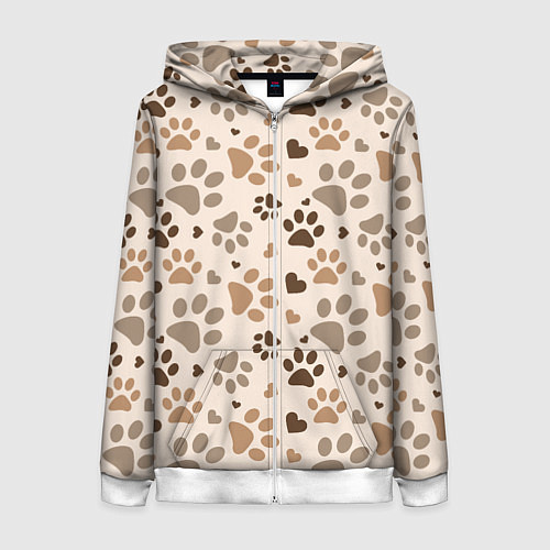 Женская толстовка на молнии Следы питомцев / 3D-Белый – фото 1